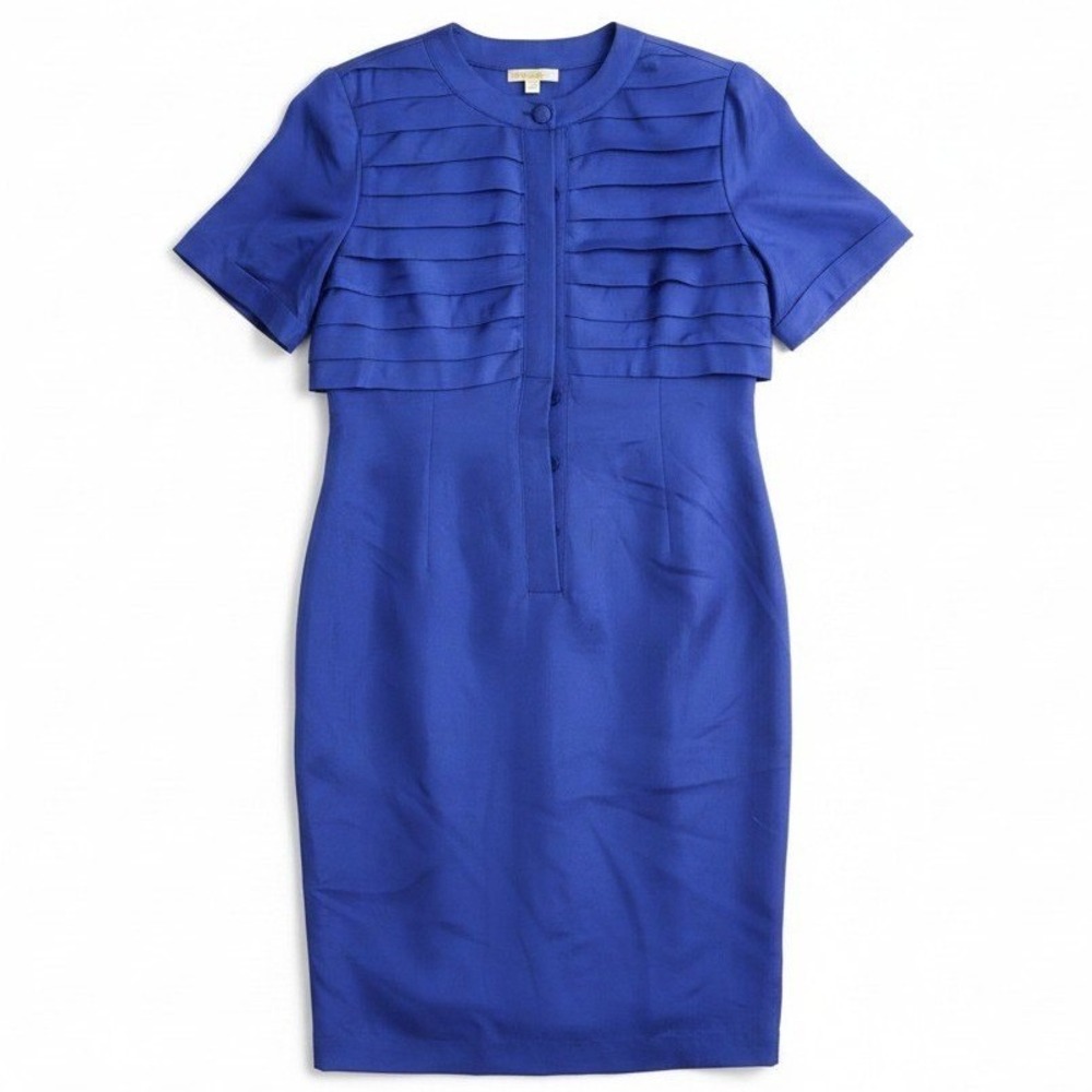 Pat Argenti Petites Royal Blue 100% Silk Pleated Tiered Sheath Dress, Women's 8P